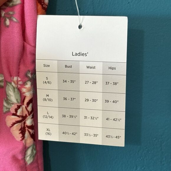 Bobbie Brooks Pink Floral Print Tunic Top w/ Stretch Side Drawstring - Large - Picture 6 of 9